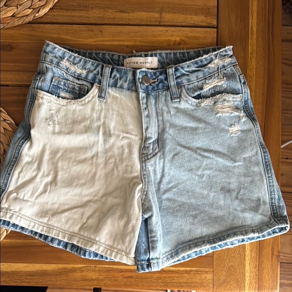 Flying Monkey Blue and White Jean Shorts Two-Tone Design